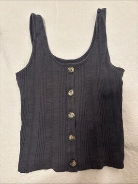 American Eagle Outfitters Charcoal Button-Front Ribbed Tank